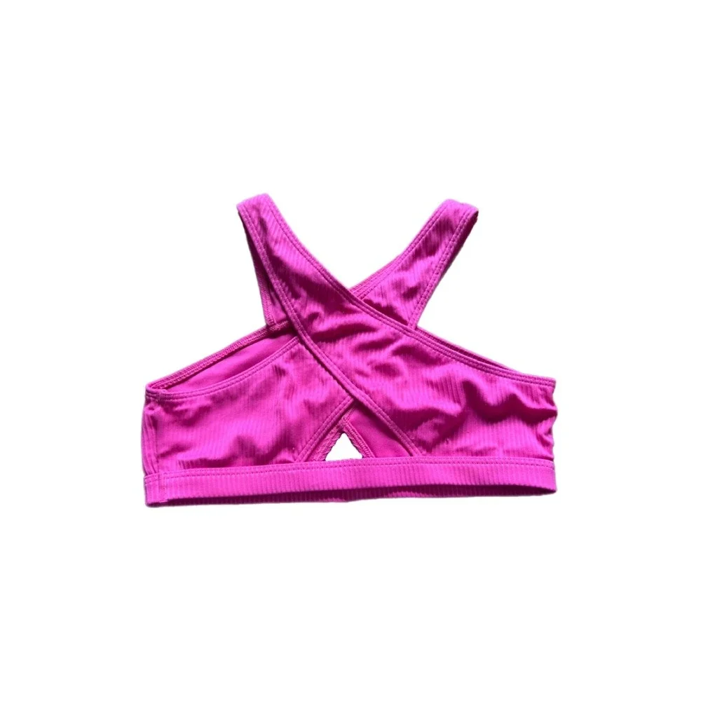 Abercrombie Kids Bikini Top Girls 9/10 Pink Excellent Ribbed Crossover Halter